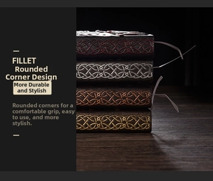 Detail showing rounded corners and intricate vintage Celtic knot embossing on A5 PU notebook
