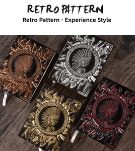 Set of four A5 A6 retro embossed PU leather notebooks with 3D warrior portrait pattern