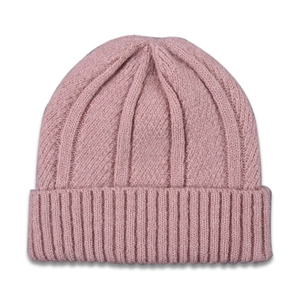 Dusty rose warm knit beanie hat with thick ribbing for baby and adult winter wear