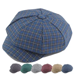 Newsboy Cap Plaid Cotton Polyester Octagonal Short Brim Breathable Vintage British Style Casual Painter Hat For Women