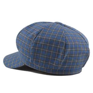 Classic blue plaid newsboy cap with vintage check pattern for women, stylish autumn accessory