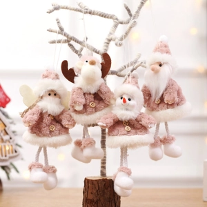 Rosa und weiße Plüsch-Weihnachtsanhänger mit Engel Rentier Schneemann und Weihnachtsmann