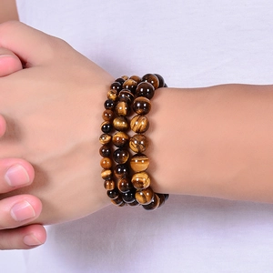 Natural yellow tiger eye stone beaded bracelets with silky luster for men and women