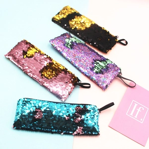 Rectangular mermaid sequin pencil case with reversible dual-color DIY design and zipper