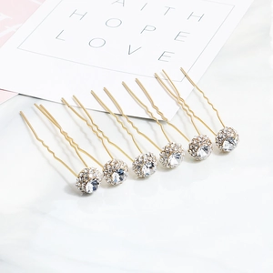 Set di 7 forcine per capelli da sposa dorate a U con sfere di strass brillanti