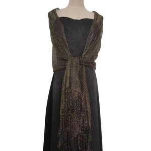 Elegant gold metallic glitter shawl wrap with tassels for evening wedding party dress