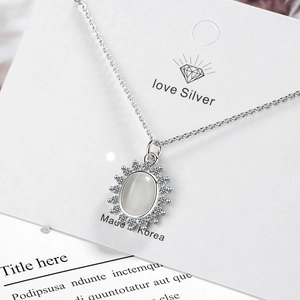 Elegant opal flower pendant necklace with diamonds on silver chain for women