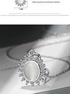 Macro shot of 13mm opal flower pendant necklace with clear crystals and silver chain
