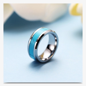 Close-up of 8mm stainless steel band with natural turquoise stone inlay detail