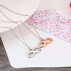 Silver and rose gold infinity necklaces made of 18K gold-plated stainless steel for women