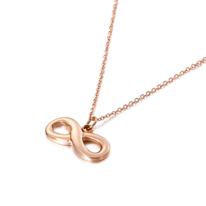 Rose gold infinity symbol necklace in stainless steel with elegant 18K plating for women