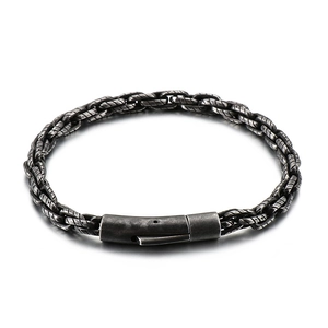 Retro stainless steel woven bracelet for men with vintage black finish and secure clasp
