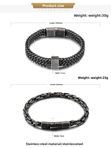 Size chart for men stainless steel bracelet showing weights and chain dimensions