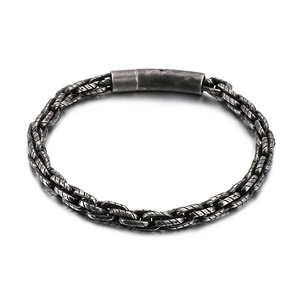 Vintage stainless steel woven chain bracelet for men with retro punk industrial style buckle