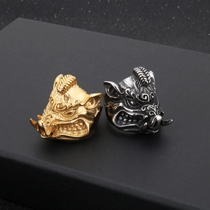 Rugged stainless steel wild boar rings in gold and vintage silver finish for men