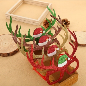 Christmas Glasses Frames Reindeer Antler Design With Mini Santa Hat Glitter Plastic Holiday Party Decoration For Kids