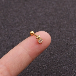 Mini gold star stainless steel screw back earring with sparkling cubic zirconia stone