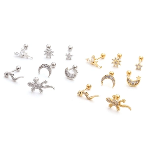 Orecchini a perno in acciaio inossidabile e zirconia set oro e argento varie forme