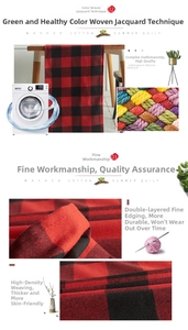 Detail view of red and black buffalo plaid washed cotton fabric with high-density weaving