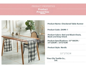 Close-up of Nordic black and gray checkered table runner made of polyester cotton fabric