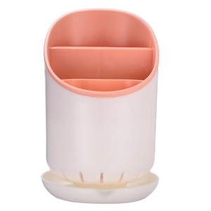 White and pink double-layer plastic cutlery holder with drainage holes for kitchen storage