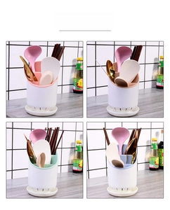 Detail showing colorful detachable double-layer cutlery holders with drainage system