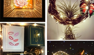 Detail showing the warm LED starry fairy lights inside a decorative gift box