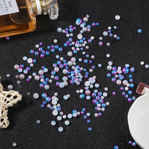Iridescent Half Round Flatback Faux Artificial Pearls ABS Plastic Gradient Beads For DIY Jewelry Making Nail Art Decoration