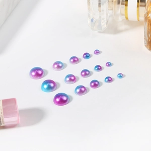 Blue-purple gradient semicircular faux pearls in various sizes for DIY nail art and crafts
