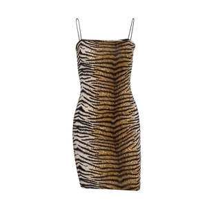Robe moulante à imprimé tigre avec bretelles spaghetti et texture côtelée pour femmes