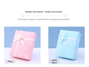 Pink and light blue jewelry gift boxes featuring elegant ribbon bows and rose accents