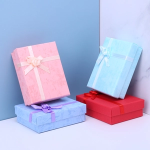 Jewelry Gift Box Paper Cardboard Ribbon Bow Flower Marble Texture For Necklace Ring Pendant Storage