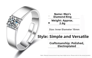 Detail view of adjustable silver-plated men's ring with 18mm inner diameter and 2.8g weight