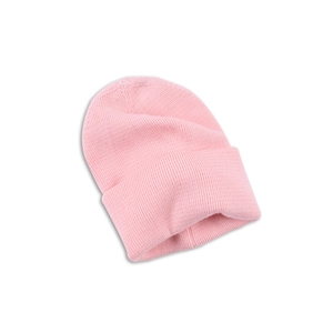 Weiche hellrosa Strickmütze für Kinder mit Umschlag im warmen Winterstil
