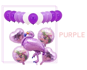 Purple flamingo balloon set with arch latex balloons and heart-shaped foil decorations