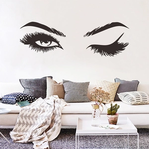 Sexy wimpers ogen vinyl muursticker met open en knipogend oogontwerp voor wanddecoratie