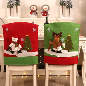 Christmas chair covers set with snowman and reindeer patterns for festive table decor