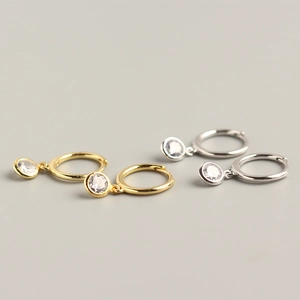 925 Sterling Silver Huggie Hoop Earrings With Round Bezel Set Zircon Dangle Minimalist Commuting Jewelry For Women