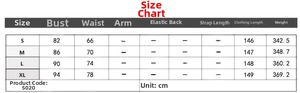 Detailed size chart for lace evening dress showing bust waist and length in centimeters