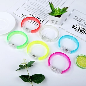 Set of six colorful LED glowing bracelets with glitter finish for parties and events