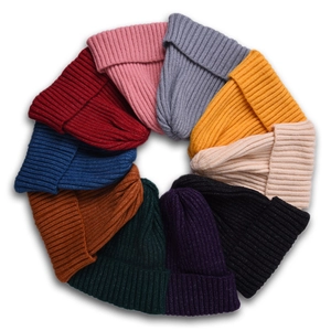 Kids ribbed knit beanies in ten various colors including yellow pink and navy blue
