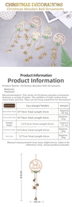 Detailed size chart for Christmas wooden pendants featuring snowman and reindeer designs