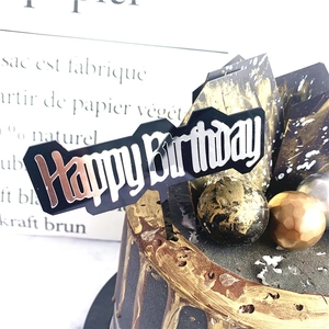 Black gold Happy Birthday acrylic cake topper for birthday party baking decoration supplies.