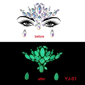 Luminous face jewels with green glow effect for Halloween makeup show in day and night