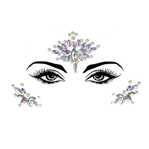 Iridescent facial gem stickers detail showing rainbow gems for forehead and cheeks