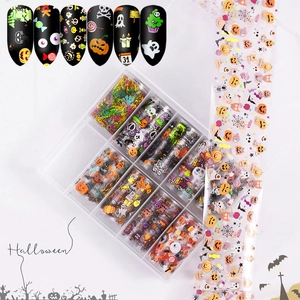 Halloween nail art foil set with 10 rolls of pumpkin and ghost patterns in a storage box