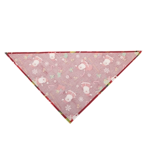 Christmas pet triangle scarf with Santa Claus and snowflake prints on pink cotton fabric