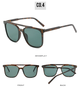 Classic double bridge square sunglasses in tortoise texture with dark green lenses