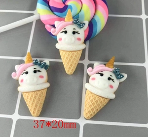 Macro view of unicorn ice cream resin charm showing detailed size of 37x20mm