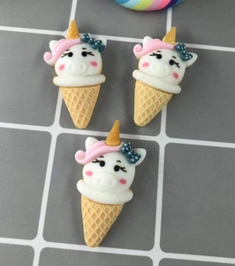 Flat resin unicorn ice cream charms for DIY phone cases and hair accessories